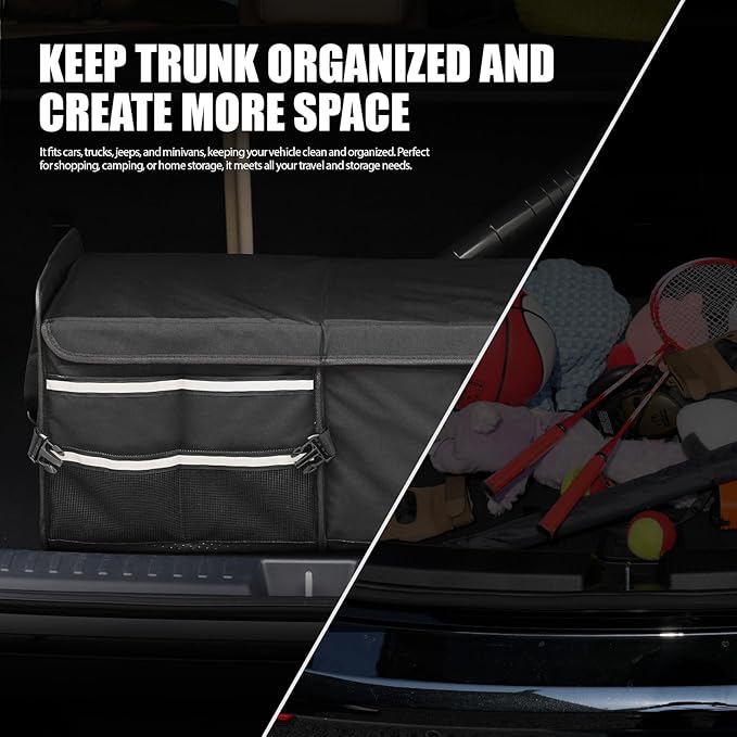 LIBZAKI Car Trunk Storage Organizer, Multi Compartment Collapsible Trunk Storage Box for Car Truck SUV-Black