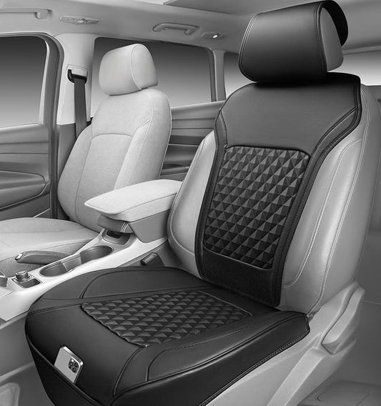 CAR PASS 1Pcs Nappa Leather Front Seat Cover for Cars, Waterproof Sideless Car Seat Cover, Durable Non-Slip Seat Protector Cover Universal Fit for Most Automotive, Vans, SUVs, and Trucks, 1 Pack Black