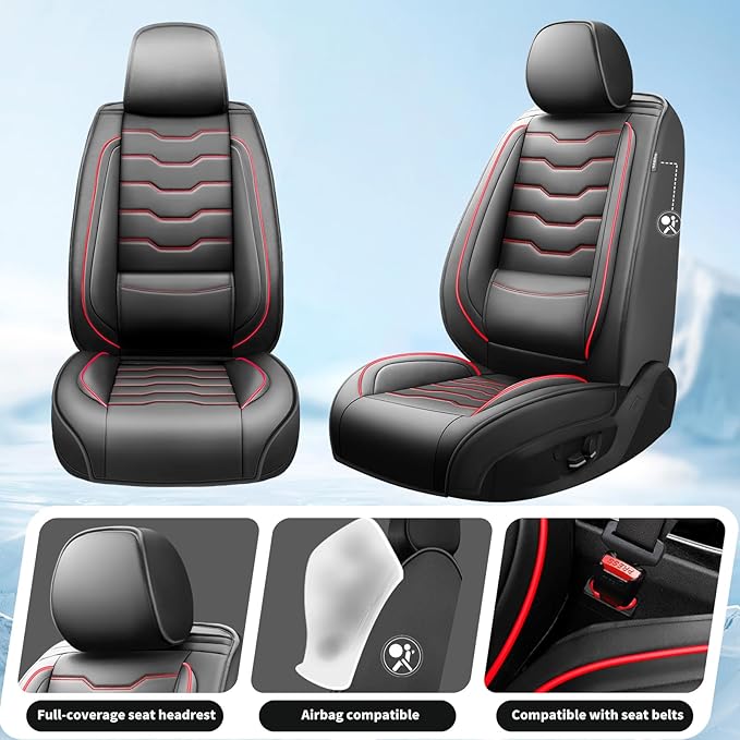 Fit Accord Car Seat Covers Premium Leather for Honda Accord 2012-2025 2026. Waterproof， Breathable, Scratch-Resistant & All-Weather Seat Cushion Protector（Front Seat,Red Line Black