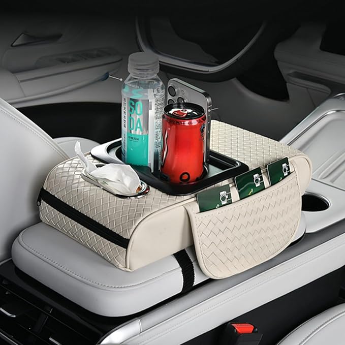 Car Armrest Cushion Cover Car Center Console Memory Foam Booster Pad with Storage Pocket and Tissue Hole for Sedan Vehicle (Cupholder - Green, 13.39 * 7.68 * 2.95'' / 34 * 19.5 * 7.5cm)