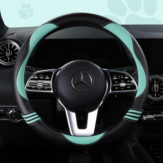 Car Steering Wheel Covers for Women Padded Carbon Fiber PU Leather Cute Auto Interior Accessories for Vehicle, Sedan, Universal, Anti Slip, Green, Standard Size 14.5-15"(37-38cm)