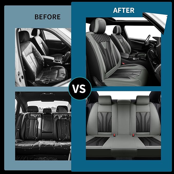 Fit Tucson Car Seat Covers Premium Leather for Hyundai Tucson 2010-2025 2026. Waterproof， Breathable, Scratch-Resistant & All-Weather Seat Cushion Protector (Full Set, Gray&Black)