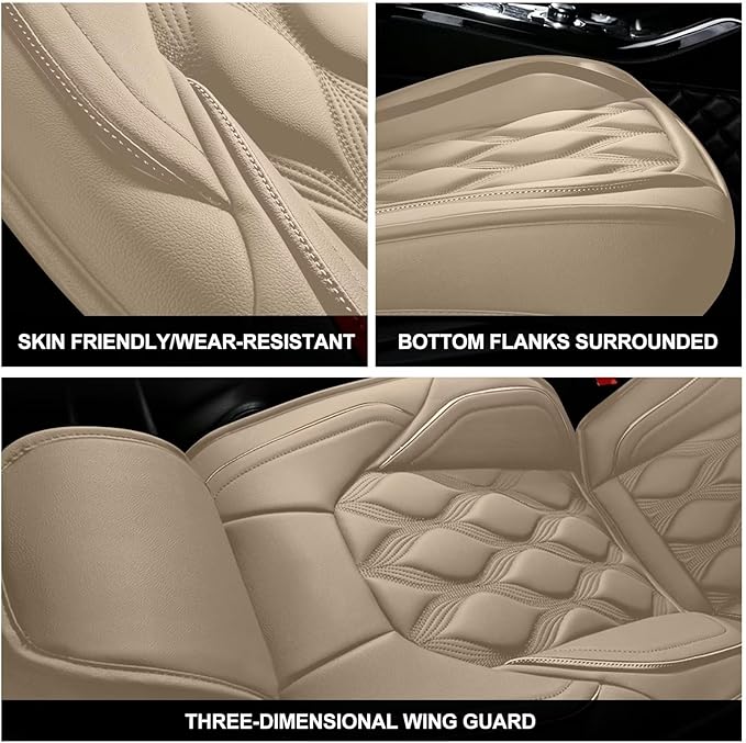 AOMSAZTO Front Seat Covers Fit for Cadillac SRX 2010-2016 Waterproof Faux Leather Car Seat Cover Compatible with Airbag(2PCS Front, Beige)
