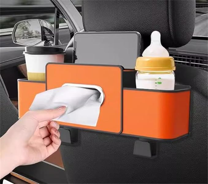 Car Organizers and Storage Box Behind Seat, Car Organizer Back of Seat, 4 in 1 Multifunctional Cars Organizer, For Snacks, Drinks, Bag Hook, Keep Tidy & Organized (Brown)