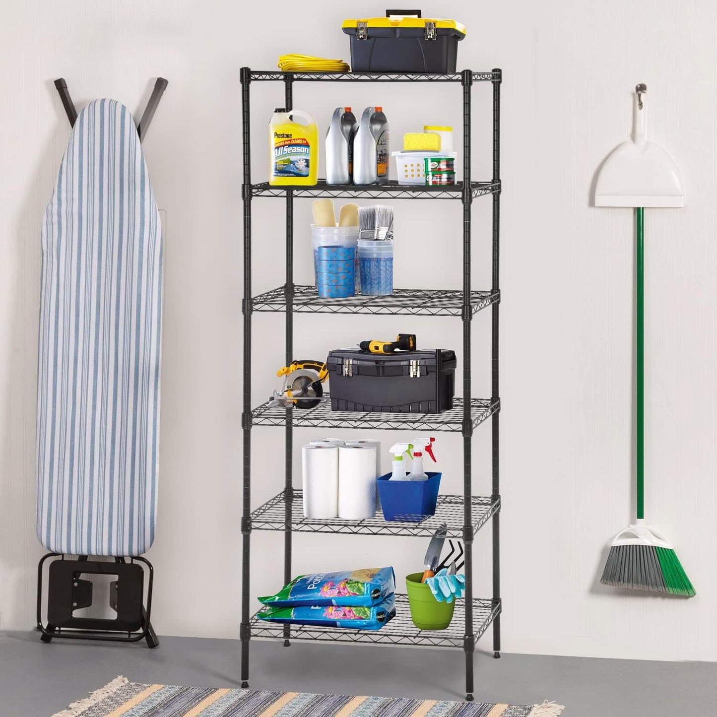 BestOffice Adjustable Wire Shelving Storage Shelves Heavy Duty Shelving Unit for Small Places Kitchen Garage (Black, 13 D x 23 W x 59 H)