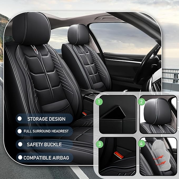 Leather Car Seat Covers Fit for Toyota Prius Prime 2017-2024, 5 Seater Car Seat Cover, Premium Waterproof, Scratch Resistant Car Interior Accessories (Full Set Black)