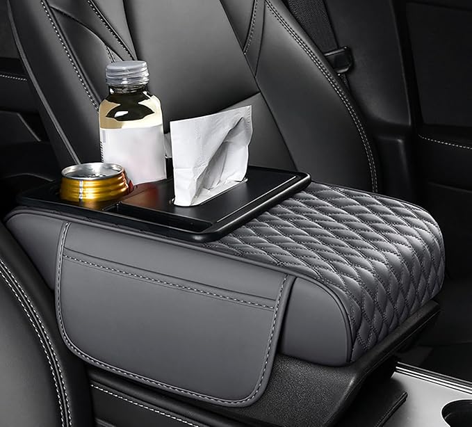 Car Armrest Center Console Cover for Lincoln Navigator L 2018–2025, Center Console Pad with Cup Holder, Multifunctional Armrest Cushion,D Grey