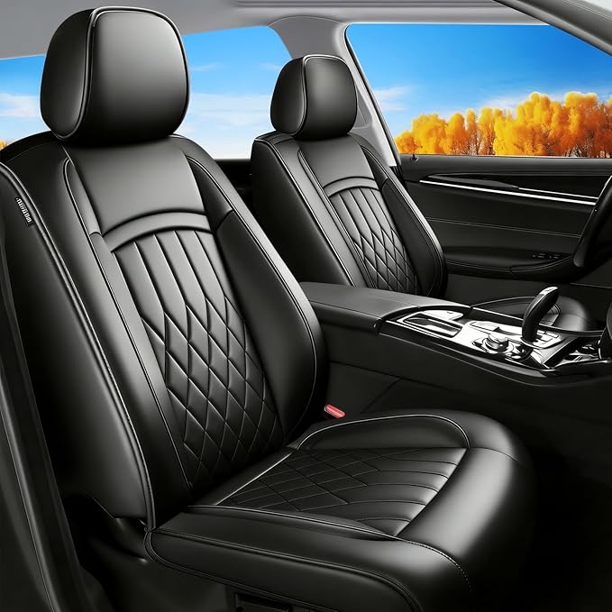 Fit Ioniq Car Seat Covers for Hyundai Ioniq 2017-2026 - Premium Leather, Waterproof, All-Weather, Airbag Compatible, Breathable, Easy Install,Only 2 Front seat Covers, Black