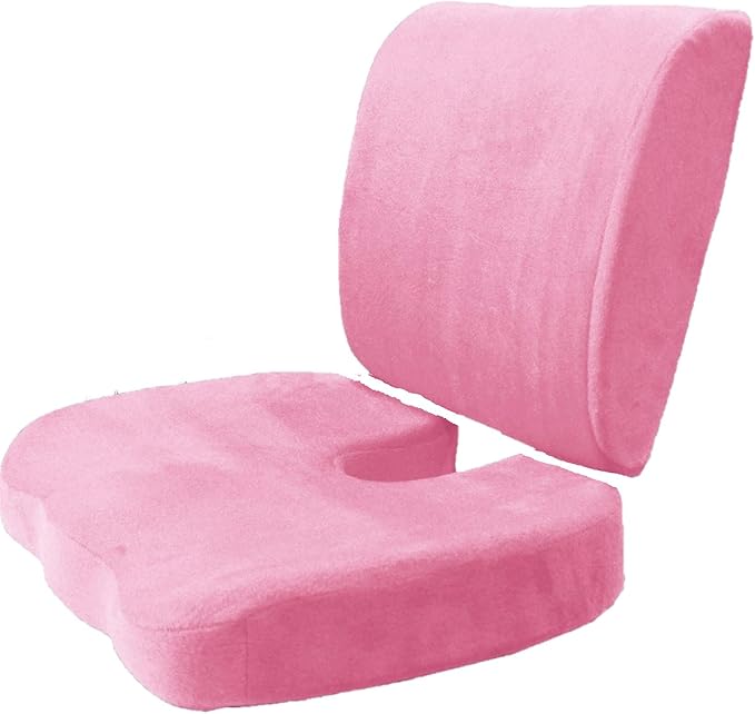 Bookishbunny 2pc High Resilience Memory Foam Seat Chair Waist Lumbar Back Support Cushion Pillow Car Office Home (Pink)