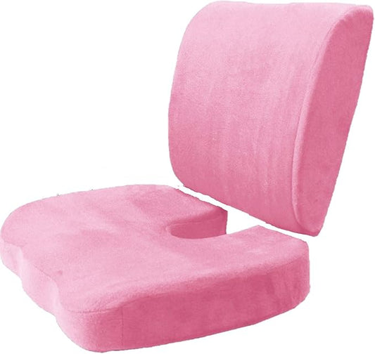 Bookishbunny 2pc High Resilience Memory Foam Seat Chair Waist Lumbar Back Support Cushion Pillow Car Office Home (Pink)