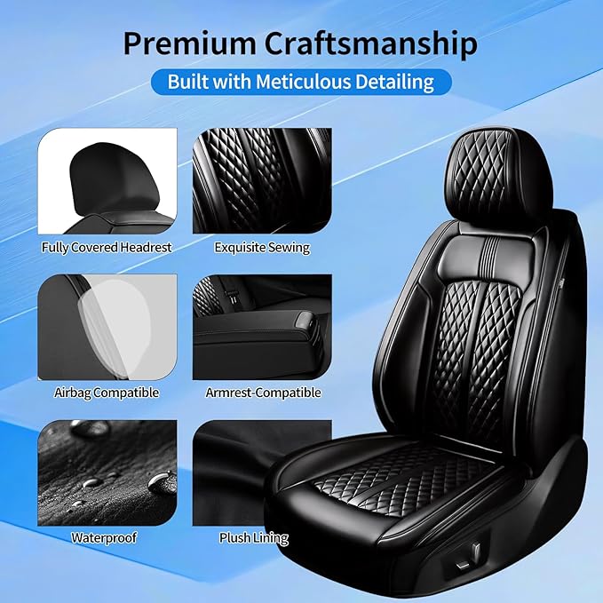Fit Prologue Car Seat Covers (Front Pair) for Select Honda Prologue 2024-2026 - Premium Full Coverage Leather, Airbag Compatible, Waterproof & All Weather Seat Cushion Protector, Black