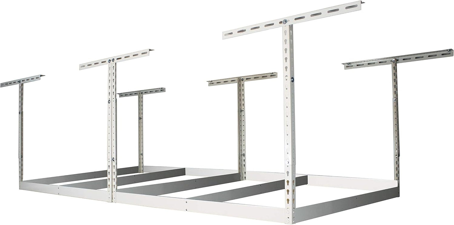 MonsterRax 4x8 Overhead Garage Storage Rack Frame Kit - Hanging Storage Shelves, Ceiling Storage Rack System, Overhead Garage Organizers And Storage, Ceiling Shelving - (White, 18"-33")