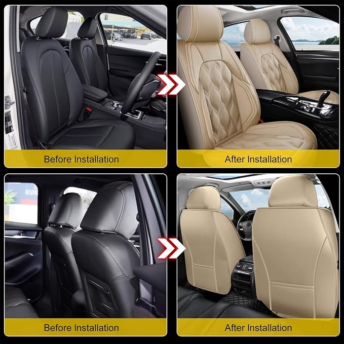 AOMSAZTO Front Seat Covers Fit for Volkswagen Taos 2022-2026 Waterproof Faux Leather Car Seat Cover Compatible with Airbag(2PCS Front, Beige)