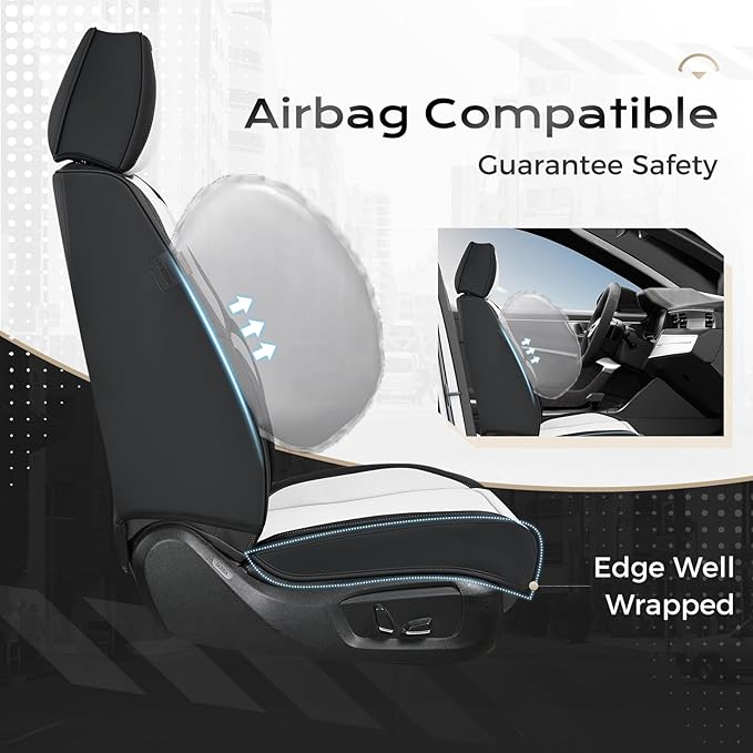Coverado Seat Covers, Car Seat Covers Full Set, Leather Seat Covers for Cars, Car Seat Protector, Black Car Seat Covers Front Seats and Back Seats Universal Fit for Most Cars White