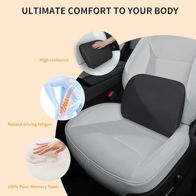 Memory Foam Lumbar Support Pillow for Tesla Model 3 Model Y Model S/X Cybertruck Model 3 Hidden Model Y Juniper Accessories - Mid/Lower Back Support Cushion for Car Seat (Black)