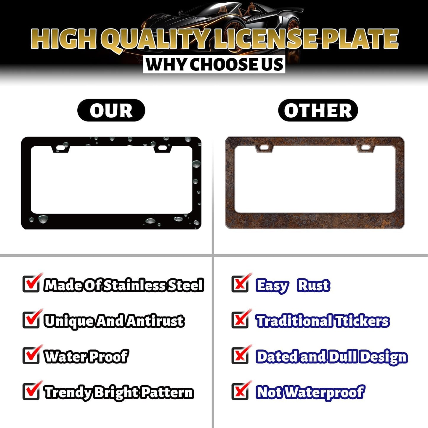 Aloha License Plate Frame Hibiscus Flowers License Plate Holder Stainless Steel Funny Design with 2 Holes and Screws 12.3" x 6.3"