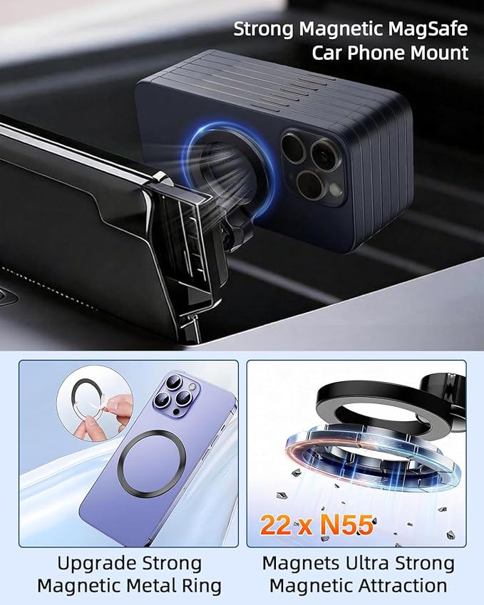 PZK Car Phone Mount for BMW X5 X6 2024 2025 2026 & BMW X7 2023-2026 Accessories Custom 14.9-inch Screen 360° Rotation Compatible with MagSafe Car Phone Holder with Storage Box Not Affect Air Vent