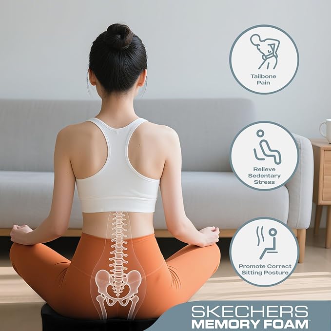 Skechers Seat Cushion Memory Foam,Donut Pillow Office Chair Cushion for Tailbone Pain Relief,Butt Pillow for Office Chair,Car seat Cushion,Long Sitting Office Workers,and Car Drivers,Grey