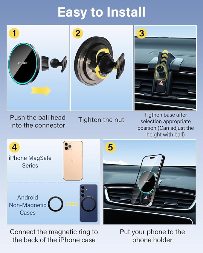 SKYLOTEC Phone Holder for Toyota Camry 2007 2008 2009 2010 2011 Accessories Car Magnetic Phone Mount Compatible with MagSafe, Strong Magnets Fast Wireless Charger Cell Phone Base