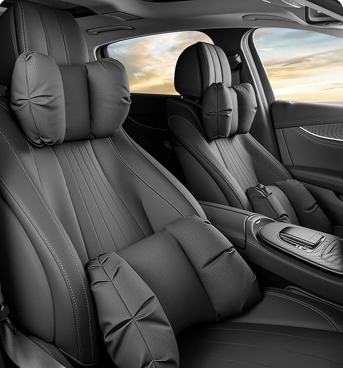 Car Neck Pillow & Lumbar Support for Suzuki Ertiga / XL7 2019-2026 Ergonomic Breathable Mesh Auto Seat Back Cushion Headrest,Black-Neck Pillow