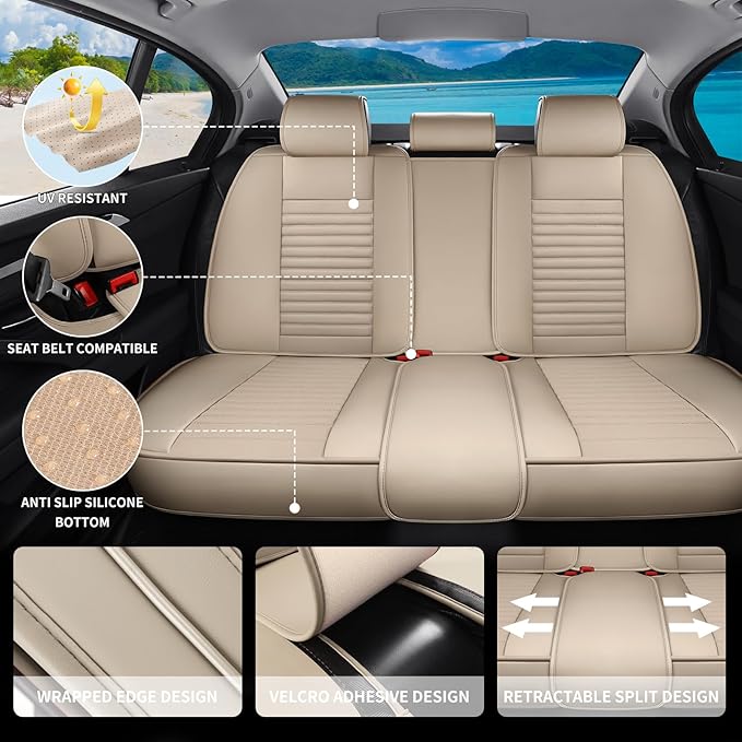 Back Seat Covers Fit for Toyota Avalon 2001-2022, Car Seat Covers Back Seats, Breathable Faux Leather Automotive Seat Covers Back Pair Anti-Slip Seat Cover(Beige, Back)