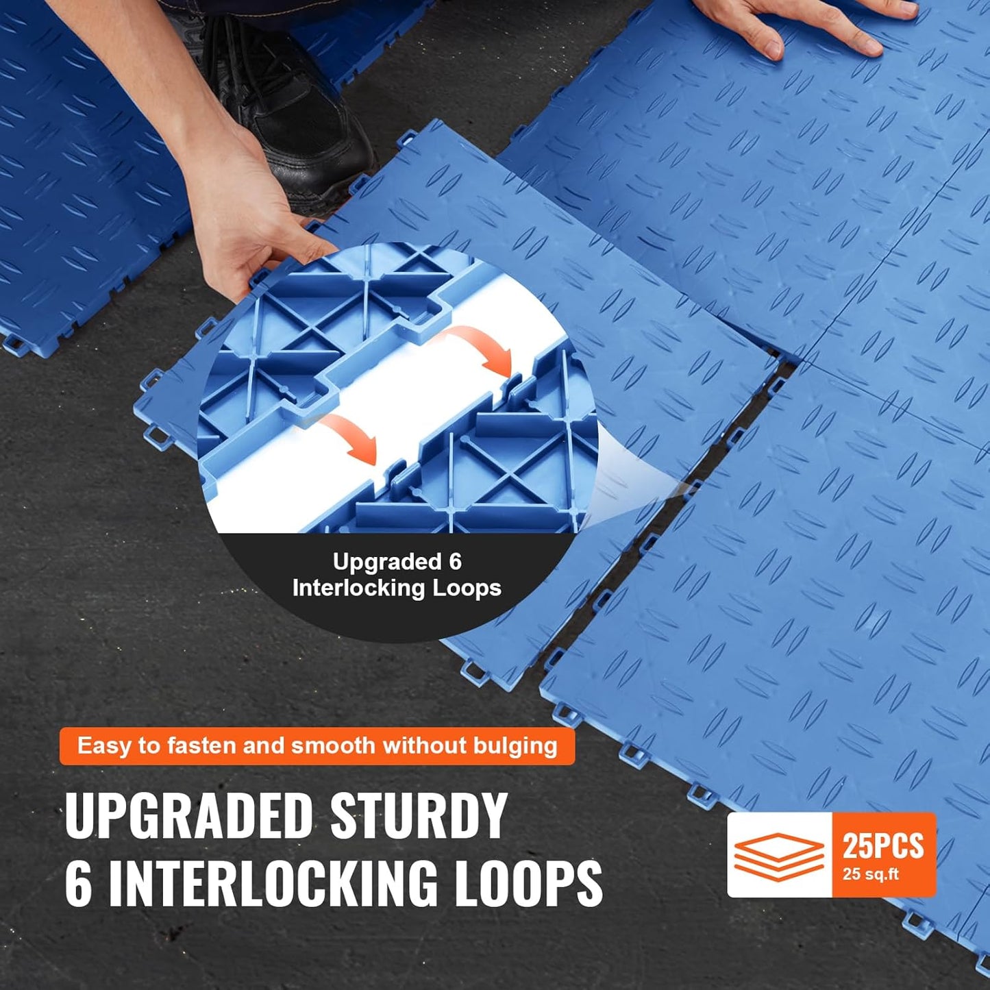 VEVOR Interlocking Garage Floor Covering Tiles, 12 x 12 x 0.53 inch, 25 Pack, Non-Slip Double-Sided Texture, for Basements, Repair Shops, Blue