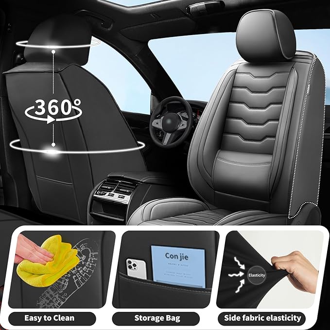 Fit Sonata Car Seat Covers Premium Leather for Hyundai Sonata 2007-2025 2026. Waterproof， Breathable, Scratch-Resistant & All-Weather Seat Cushion Protector（Full Set,Black