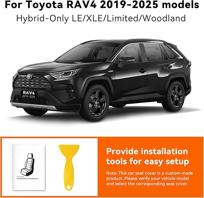 Custom Fit RAV4 Hybrid Seat Cover for Toyota RAV4 2019 2020 2021 2022 2023 2024 2025 Hybrid-LE/XLE/Limited/Woodland Edition/XLE Premium,Faux Leather,2-Row Full Set,(Black&Gray)