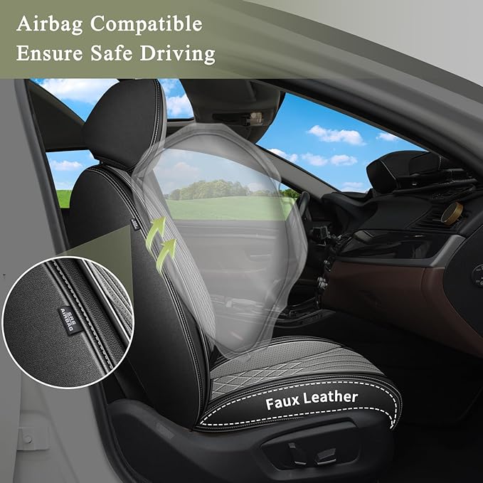 Front Car Seat Covers Fit for Subaru Crosstrek 2016-2024 2025 2026: Perforated Breathable Leather Car Seat Protector Airbag Compatible(2 Seats,Black&Grey)