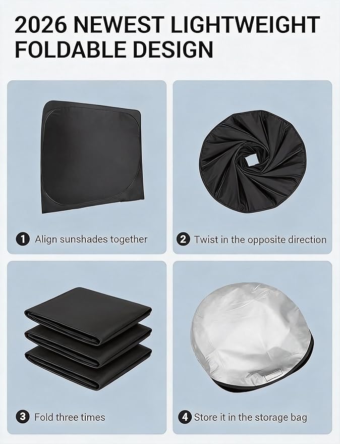 Proadsy Windshield Sun Shade for Lincoln Aviator 2020-2025 2026 4-Layer Foldable Front Sunshade Protector Sun Visor Blocks UV Rays Keep Car Cooler