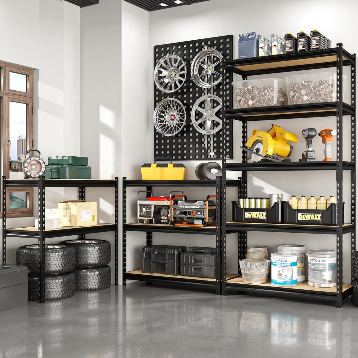 5-Tier Adjustable Metal Storage Shelves Heavy Duty Garage Shelving, 72" H x 36" W x 16" D Shelving Unit Rack for Kitchen, Classroom, Dormitory, Basement & Warehouse