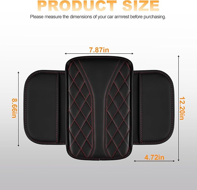 Car Center Console Cover Fit for Jeep Grand Cherokee - Leather Armrest Covers with 2 Storage Pockets(Black&Red)