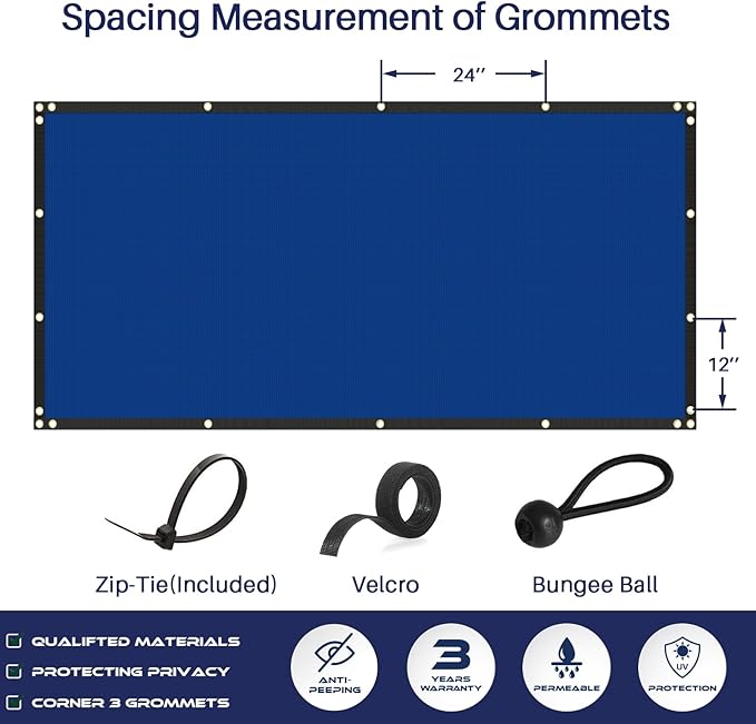 Windscreen4less Privacy Fence Screen Heavy Duty Windscreen Fencing Mesh Fabric Shade Net Cover with Brass Grommtes for Outdoor Wall Garden Yard Pool Deck, 8'x193' Blue