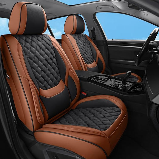 Car Seat Covers Full Set Brown, Luxury Faux Leather Waterproof Non-Slip Women Seat Protector Universal Fit for Most Cars SUVs Trucks Pick-ups,Car Interior Accessories (Brown Black-Full Set)