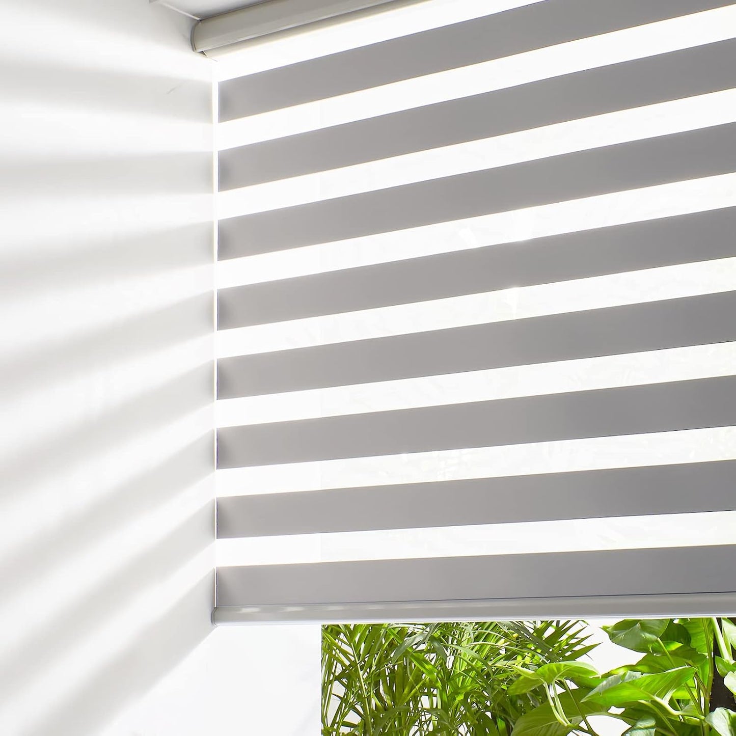 Persilux Cordless Zebra Blinds for Windows Free-Stop Roller Windows Shades (36" W X 64" H, Grey) Dual Layer Light Control for Day and Night, Light Filtering Sheer Shades for Home, Easy to Install