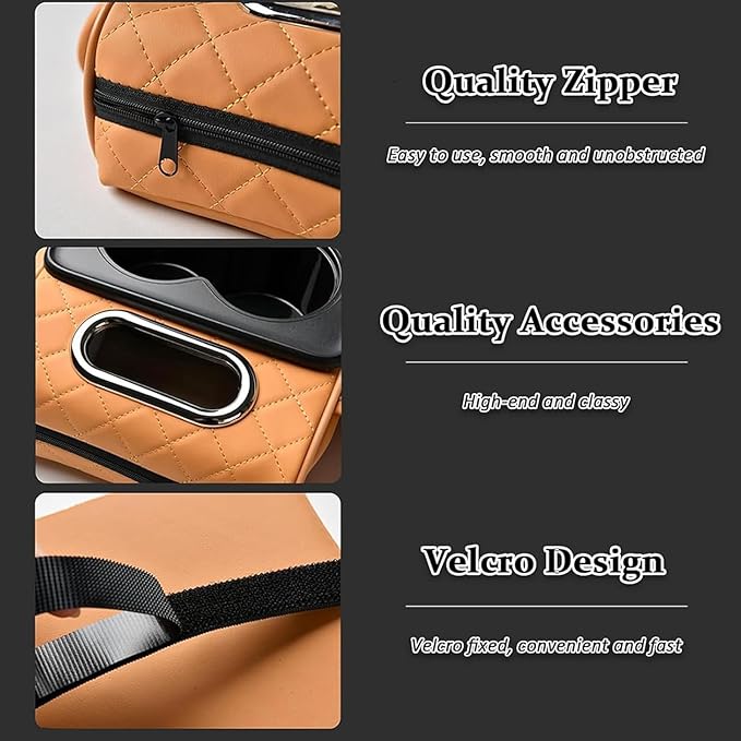 Car Center Console Cover for Hyundai Tucson 2021-2024, Leather Armrest Cushion Protector Pad with Tissue Box Holder Storage Pockets Cup Holder Phone Slot, B/Black-red