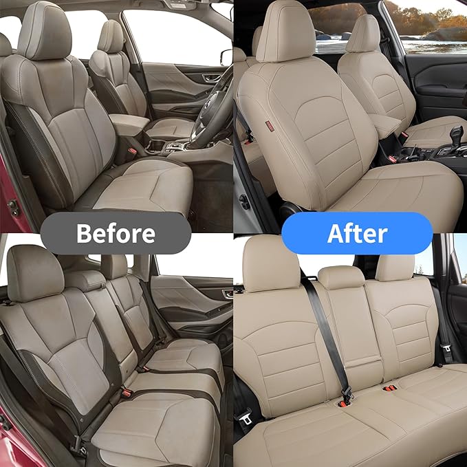 coverdream Forester Seat Covers Full Set for 2025 2026 Subaru Forester Base,Limited,Premium,Sport,Touring SUV,Fully Covered,Luxury Waterproof Leather Car Seat Protector(Beige)