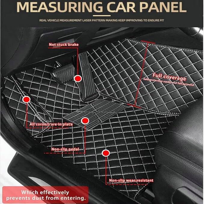 TREGOO All Weather Car Mats Custom Fit Non Slip Floor Mats for 1998-2025 Cars Personalized Leather Protection Pads Suitable for Men Women (Edge Light Brown Black Horizontal bar)