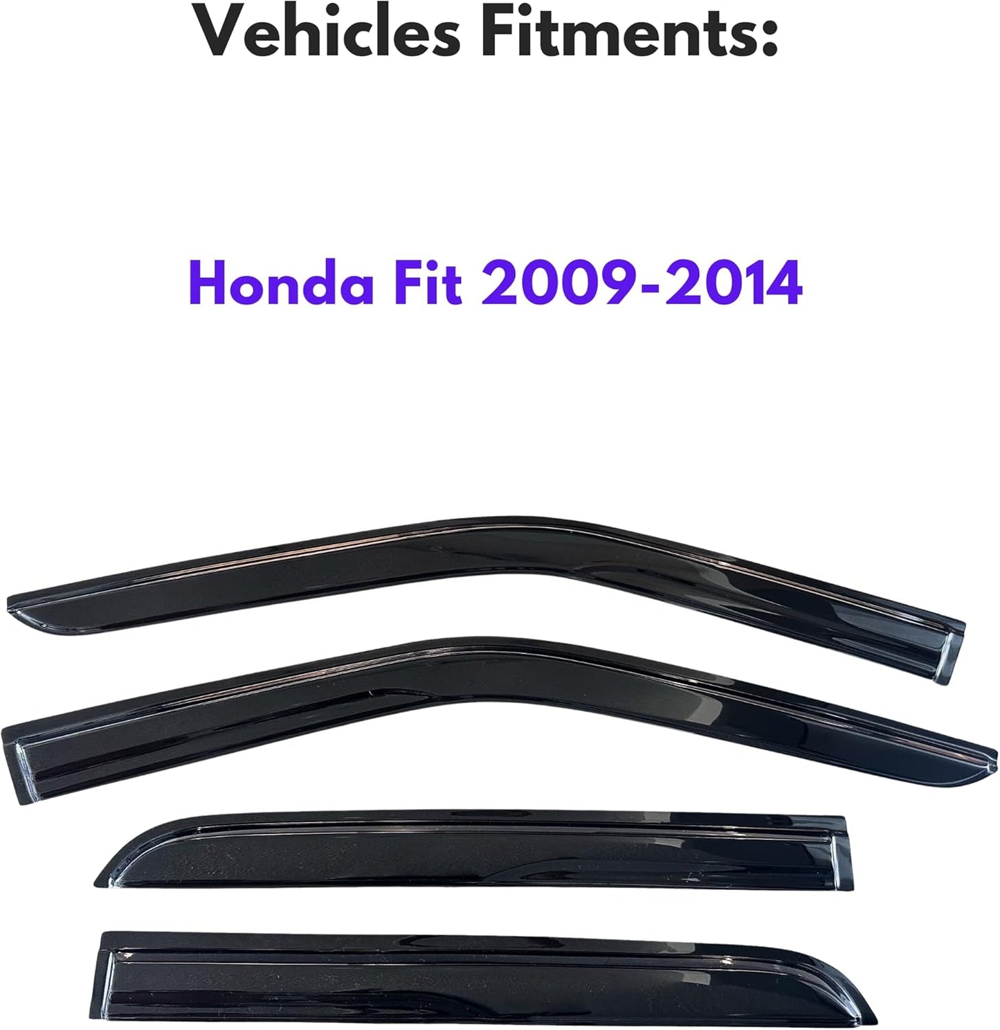 KPY Window Visor Compatible with Honda Fit 2009-2014, 4PC Rain Guard Side Window Vent Deflectors Tape-On Mugen Style, 2009 2010 2011 2012 2013 2014