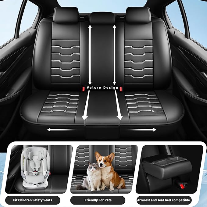Fit Tucson Car Seat Covers Premium Leather for Hyundai Tucson 2010-2025 2026. Waterproof， Breathable, Scratch-Resistant & All-Weather Seat Cushion Protector (Full Set, White Line Black)