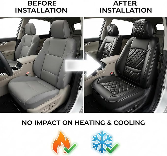 Fit TL Car Seat Covers for Acura TL 2004-2014 - Premium Leather, Waterproof, All-Weather, Airbag Compatible, Anti-Slip, Breathable, Easy Install, Seat Protectors, Full Set, Black