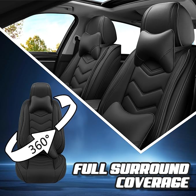 Car Seat Covers for Ford Expedition 2000-2025, Premium Nappa Leather Car Seat Cover, Stylish Sport Seat Covers， Automobile Seat Cover Sets.(Luxury 2 Seats/Pure Black)