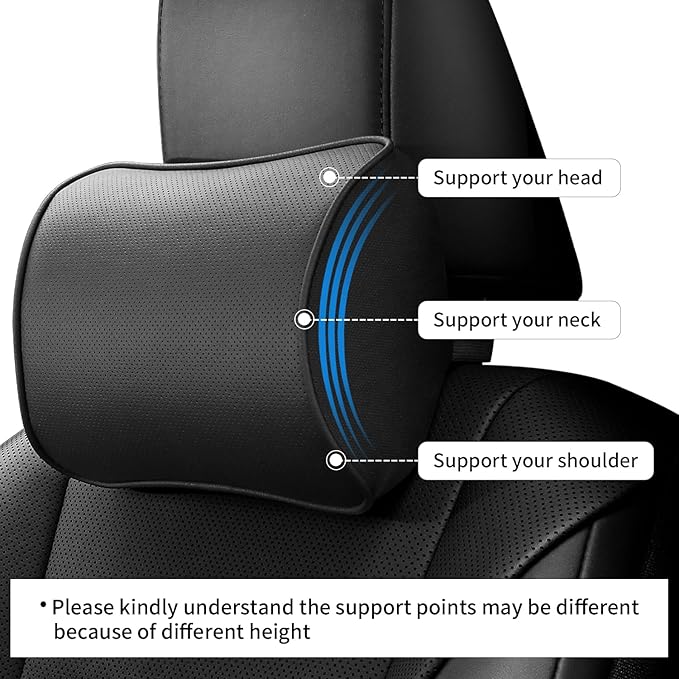 Car Headrest Pillow, Soft Memory Foam Car Neck Pillow with Adjustable Strap, Removable Breathable Cover for Long Drives & Office (Beige, Pack of 2)