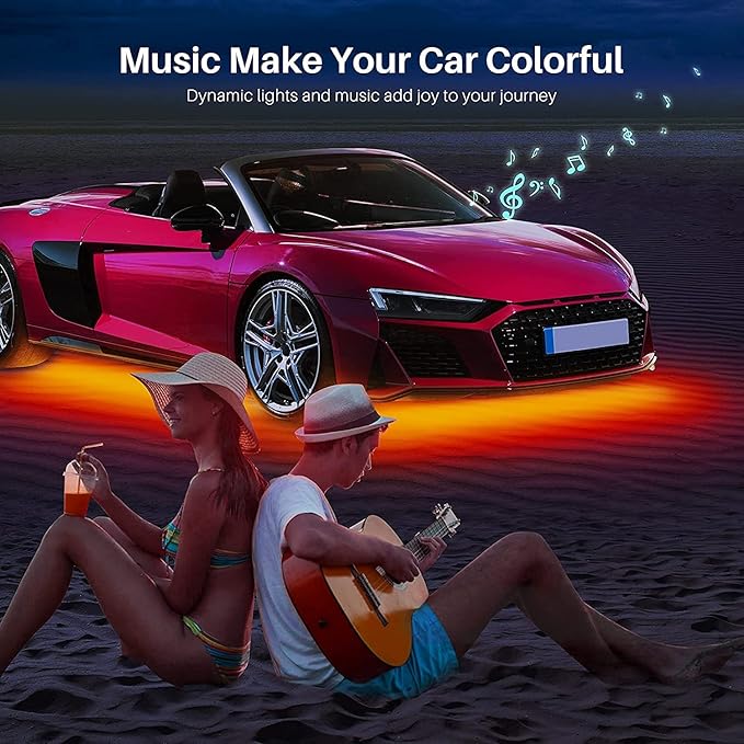 Underglow Car Lights, 4 pcs RGB-IC Smart LED Lights with APP and Remote Control, 16 Million Colors DIY Sound Active Function Music Mode, Underglow Kit for Car, SUVs, Trucks (Multicolor)