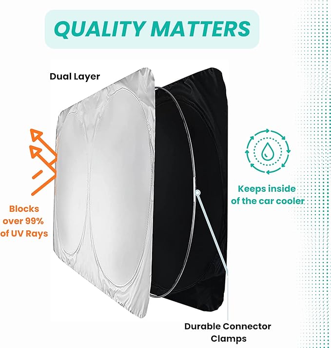 Windshield Sun Shade -Certified 99.87% UVB & 99.02% UVA Car Sun Shade. Award Winning Sunshade - Patented Technology | Compatible for Ford Bronco Sport (2021-2026) | Car Shades by Kinder Fluff