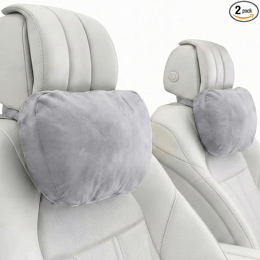 2PCS Car Pillow for Car Neck Pillow for Driving Seat Neck Support Soft Cushion Back Support Head-Rests for Vehicle Sleeping with Elastic Adjustment Strap (Grey, Head)