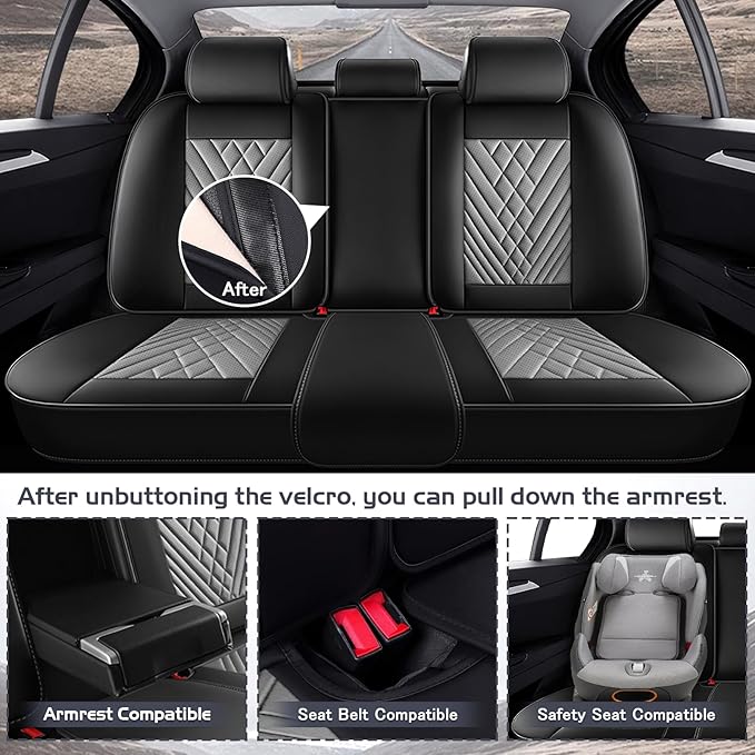 Truck Seat Covers for Toyota Tacoma 2006-2026, Waterproof Premium Leather Full Coverage Car Seat Cover, Muscle Sport Style Auto Interior Seat Cover Sets (Full Set/Black Gray)
