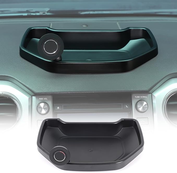 LLKUANG Black ABS Car Center Console Dash Table Storage Tray Fit for Toyota Tundra 2014-2021 Instrument Organizer Phone Holder Cradle Accessories (with Mobile Phone Holder(C))