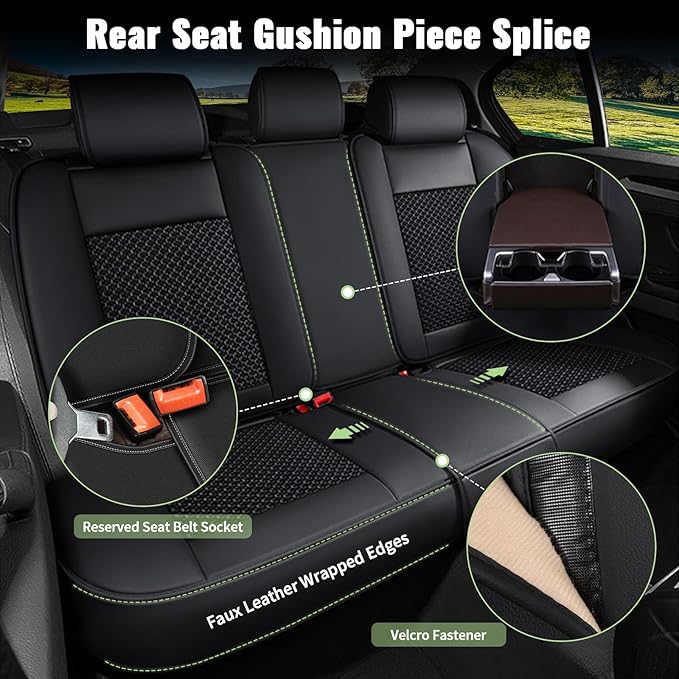Full Set Car Seat Covers for Toyota RAV4 2013-2025 2026 RAV4 Hybrid - Breathable Cool Ice Silk Leather - 5 Seats - for Toyota RAV 4 Accessories - Black