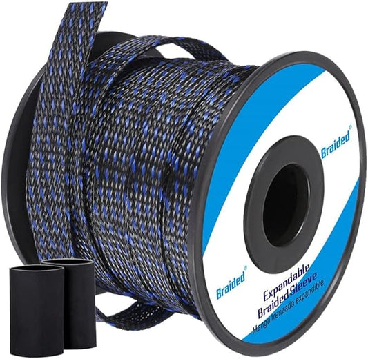 100ft - 1/8 Inch Cable Management Sleeve Protector,Wire Loom PET Expandable Wire Sleeving for Office Computer Home Theater Engine Bay Cord Organizer,Protect Cables from Pet Cat Dog Chewing,BlackBlue